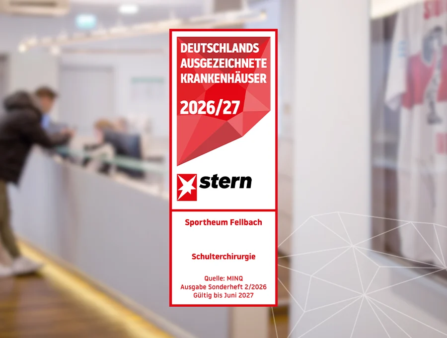 Die Sportheum Sportklinik Fellbach wurde von stern im Fachbereich Schulterchirurgie als eines der ausgezeichneten Krankenhäuser 2026/2027 ausgezeichnet.